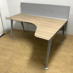 【在庫入替セール】【1点のみの入荷】高級デスク　コクヨ　サイビ　サイドリターンテーブル（L字デスク）　右ラウンド　パネル付き　天板：グレインドミディアム