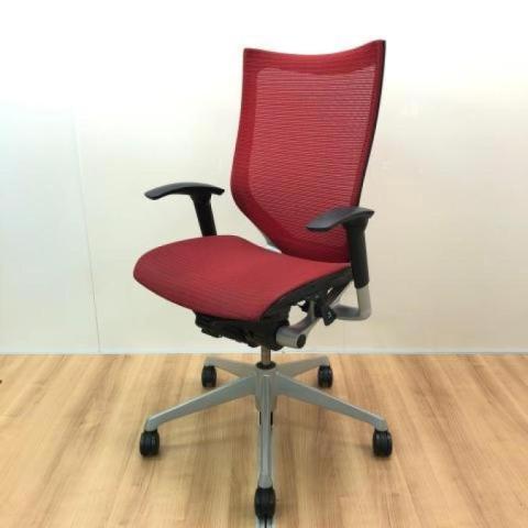 【まとめて揃います！】【肘付オフィスチェア】オカムラ（okamura）バロンチェア　メッシュ仕様　■色：レッド　座面メッシュ　可動肘