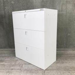 【オフィスの必需品！大容量の三段キャビネット！】■オカムラ(okamura)製　レクトラインシリーズ （Rectline）　3段ラテラル　ローキャビネット　(W900/D450/H1100)　 ■ホワイト　■シリンダー錠【倉庫在庫品】【TH】