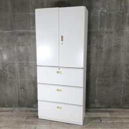 【こちらは珍しい幅800mmのスリムタイプ！】■イトーキ製　上下書庫セット（両開き＋3段ラテラル） ホワイト　※幅:800㎜